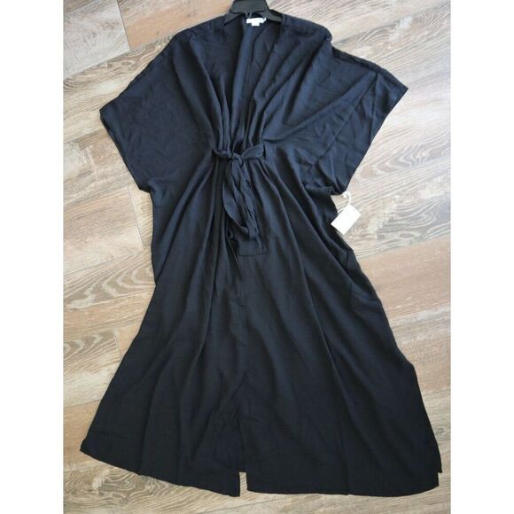 Good American GSW0394 Women's Sz 0-4 Black Goddess Tie Waist Robe Cover-Up - Picture 7 of 10